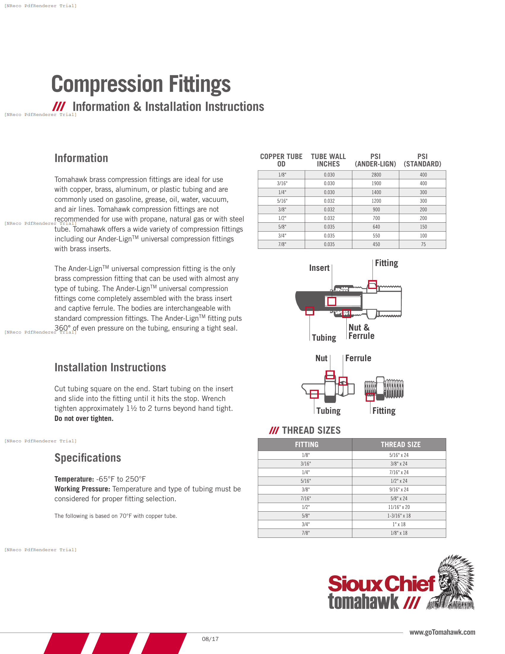 90 SERIES - COMPRESSION FITTINGS - SPEC SHEET.PDF Specification Document
